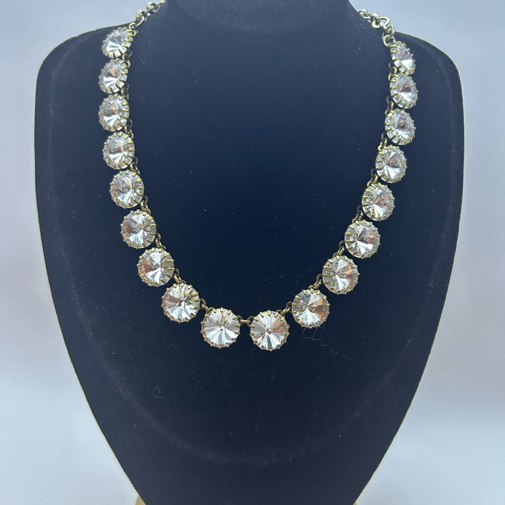 J. Crew Large Crystal Statement Necklace-Clear Round Rhinestones Pronged Set